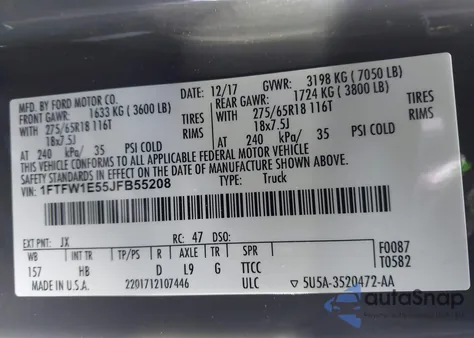 2018 Ford F-150 Lariat z USA, uszkodzony, nr VIN 1FTFW1E55JFB55208